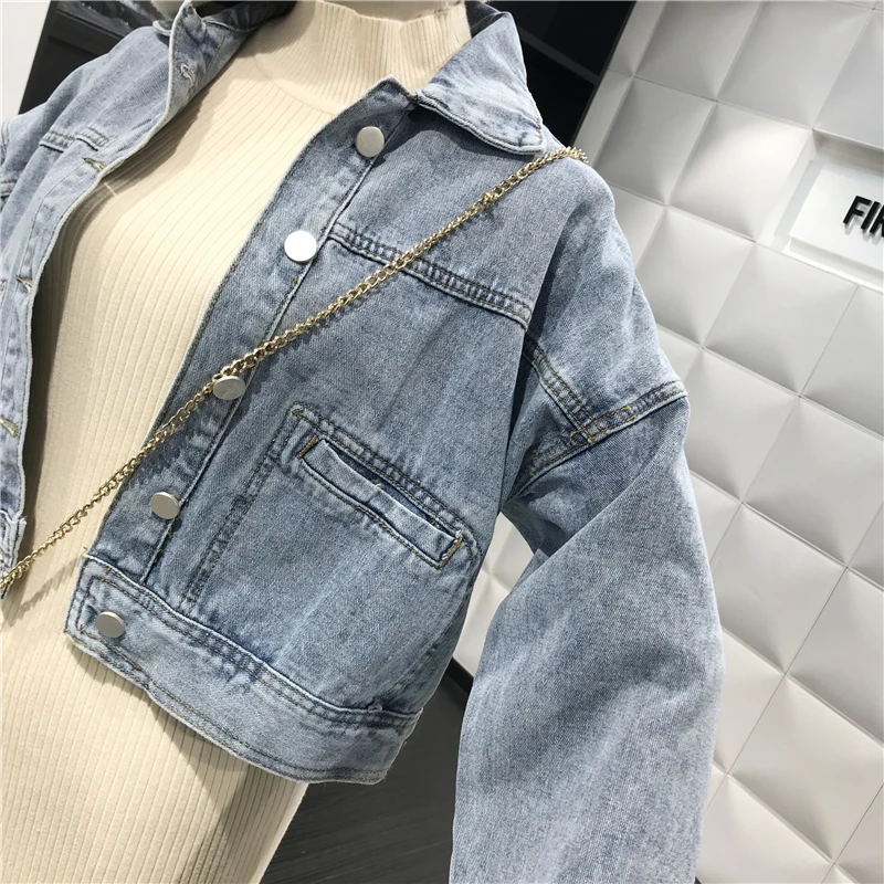 Jeans À Longues Printemps Filles Jean Streetwear Lady Bouton De Manches Court Manteau Ample Veste Manteaux Rétro Outwear Denim 2019 Bleu Revers Femme 0qnFwxOX