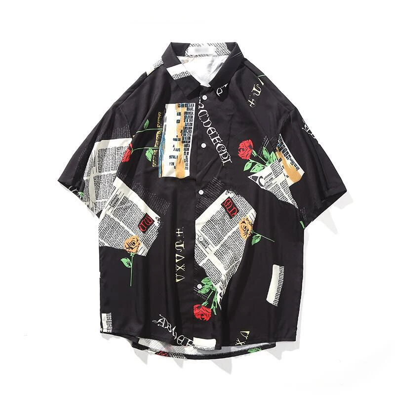

Shirt Men Summer New Loose Casual Fashion Male Clothes Flower Print Comfortable Beach Short-sleeved Hawaiian Shirt Man