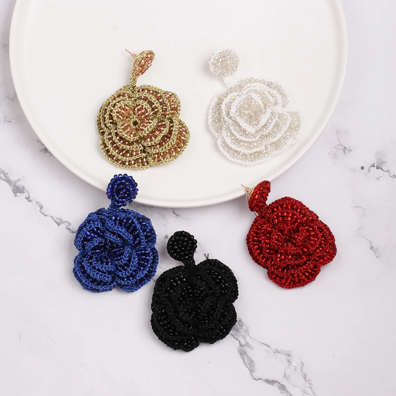 

FASHIONSNOOPS Flower Resin Big Drop Earrings For Women Vintage Beads Ethnic Handmade Dangle Earring 2019 Statement Jewelry
