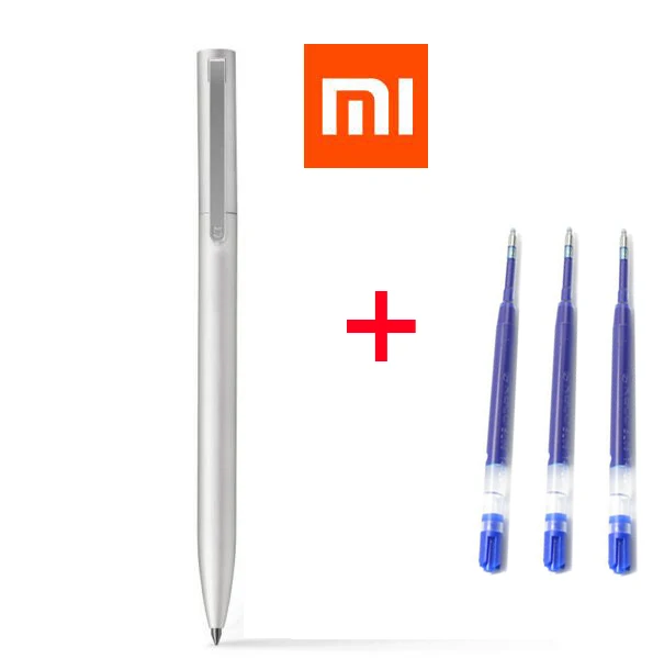 Xiaomi Gold серебристый mi jia 28g металлическая ручка mi Pen 0,5 мм Оригинальная xiaomi ручка для подписи, с заправкой чернилами синий красный черный - Цвет: Silver add 3pcs Blue