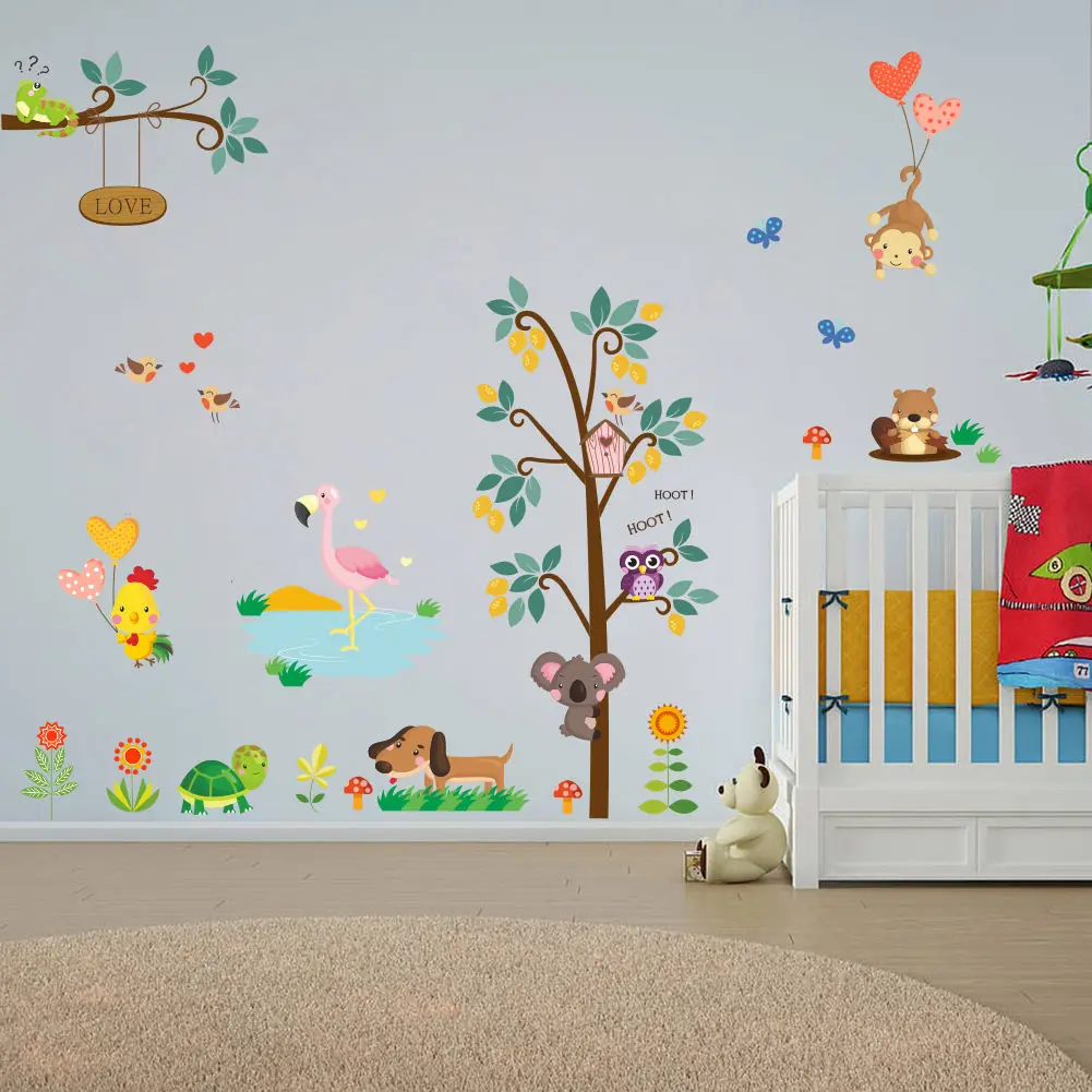 

Removable cartoon animal stickers kids Room decoration Vinyl Art Baby Bedroom Wall decals