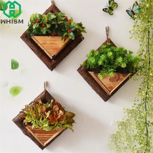 WHISM Wall Hanging Flower Pots Wooden Flower Container