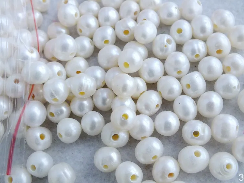 

W-4307 Bulk 300pcs/lot 9-10mm 2mm Hole White Freshwater pearl Loose Beads For Jewelry making
