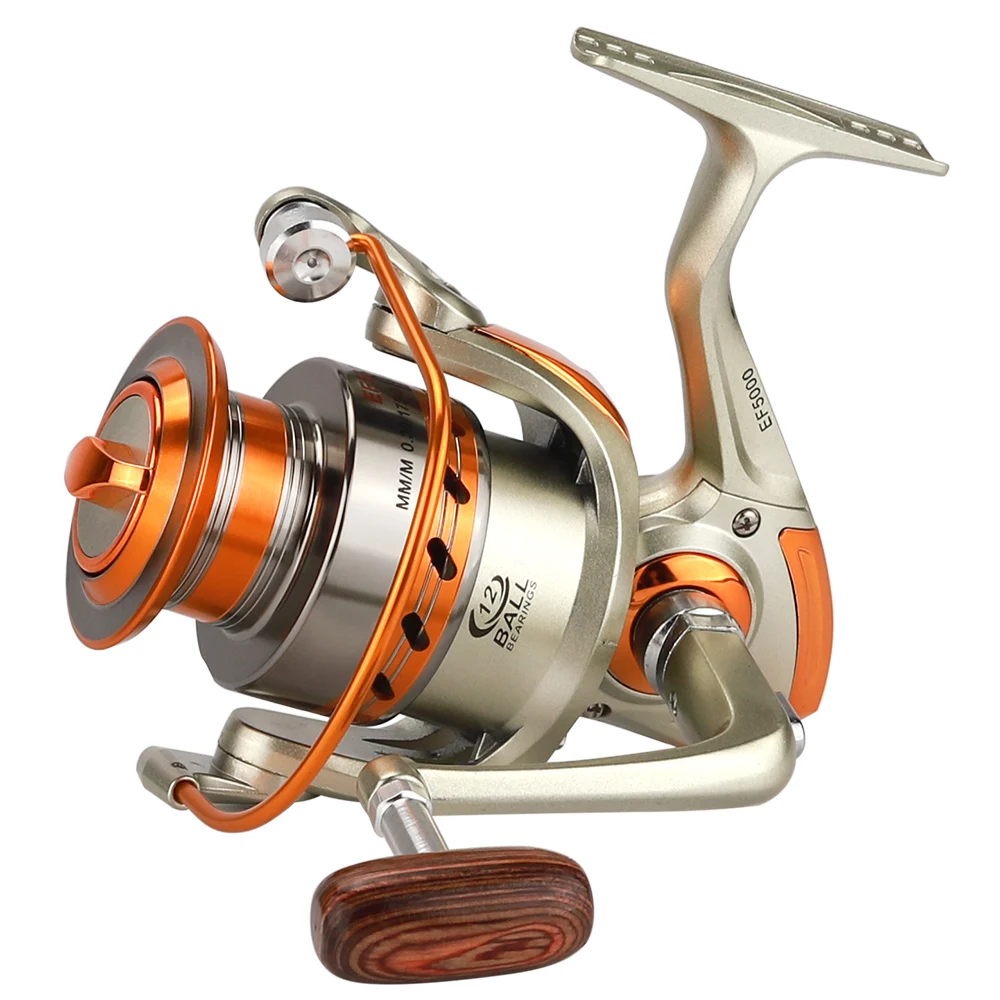 melhor 500 9000 Série Metal Superior Giro De Pesca Reel Relação 5.2 1 12BB punho de madeira Roda carretilhas de pe isca Carretel