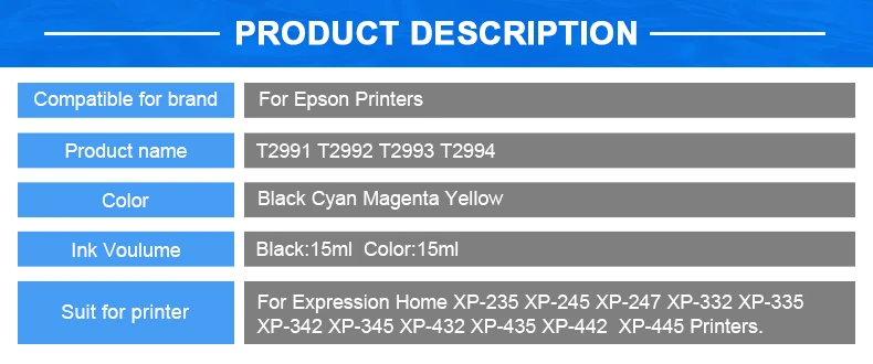 T2991 29 29XL патрон чернил для принтера EPSON XP 235 245 332 335 432 435 247 442 345 255 257 352 355 452 455 картриджи для принтеров T29