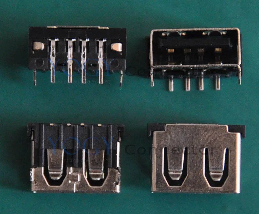

(100pcs/lot) Female USB Connectors, 2 Fixed feet, 90 Degree 4pin, 13x10x5.6mm