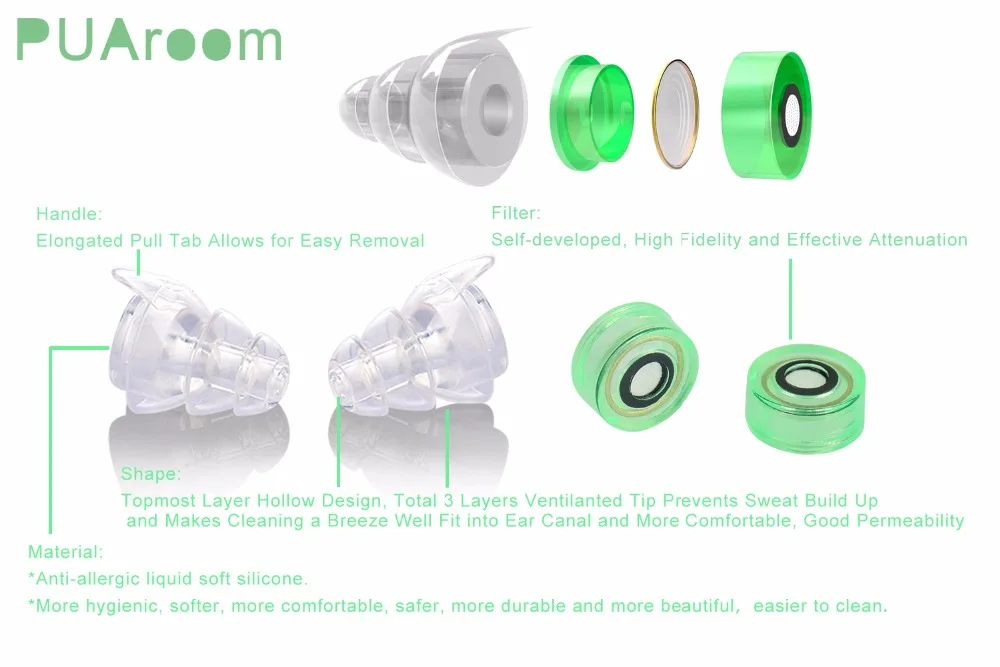 PUAroom Liquid earplugs noise cancelling ear plugs green