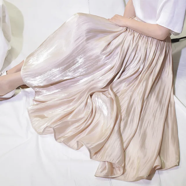 2025 Women Summer White Long Skirt Chic Brand Top Quality Women Pleated Skirts High Waist Women Pink Skirts Faldas Saias Jupe 1