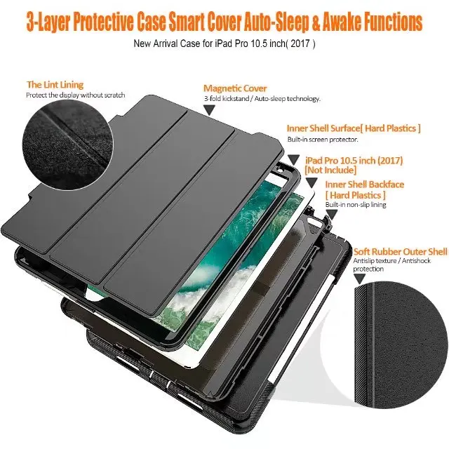

Case silicon PC Cover for 2019 new iPad Air 10.5 inch pro 10.5'' Smart Cases Tablet Shockproof Kids Child Safe Stand Cover +pen