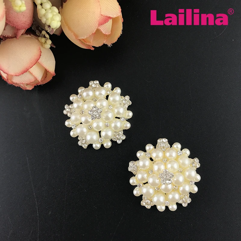 

100 шт./лот 26 мм жемчужная пуговица цвета слоновой кости, брошь со стразами на задней стороне