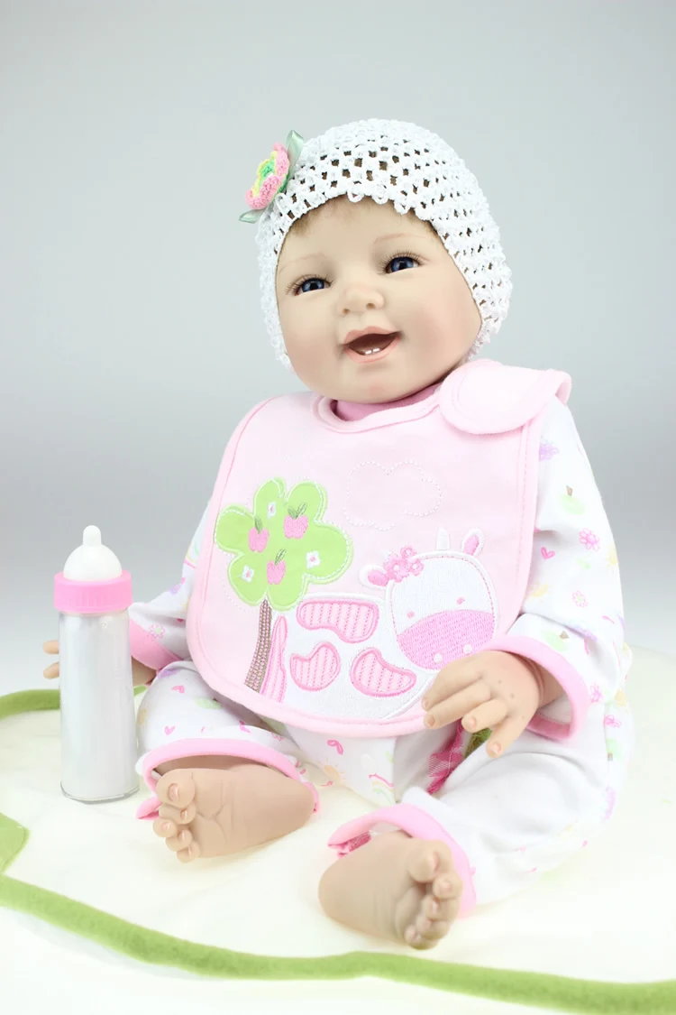 Reborn Baby Doll Soft Silicone 22inch Magnetic mouth Lifelike Baby Doll Smiling