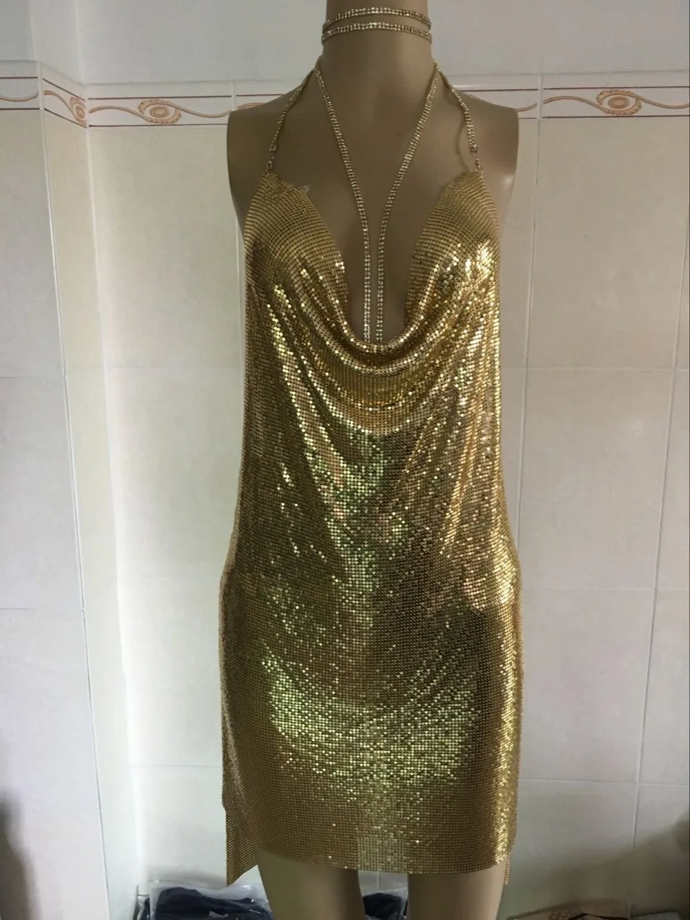 Kendall Jenner's Christmas Sleeveless Halter Dress 4