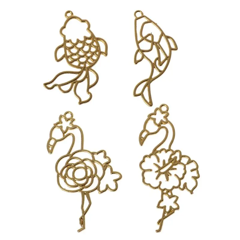 

4 pcs / lot Cat Unicorn Fish Shape Metal Frame Charm Pendant Gold Bezel Setting Cabochon Set UV Resin Epoxy Resin Charm Hot