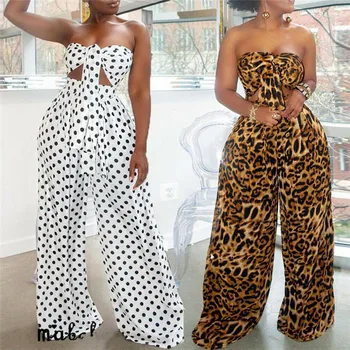 

Polka Dot Printed Female Clothes Set 2019 Summer Women Fashion Wrap Chest Crop Tops Wide Leg Pants Clubwear Casual Outfits 2Pcs