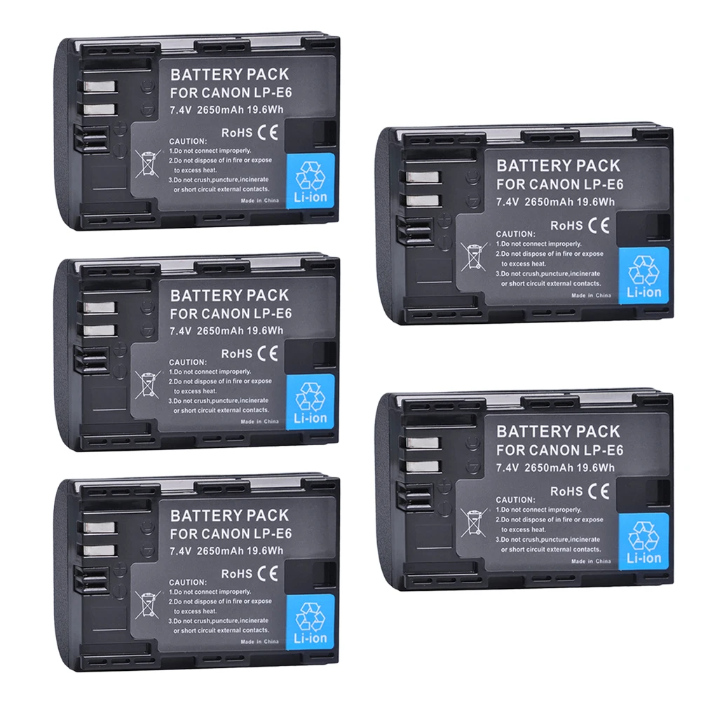 5Pcs 2650mAh LP-E6 LPE6 LP E6 Batteries for Canon 5D Mark II III 7D 60D EOS 6D 7D 80D and BG-E14 BG-E1 for canon accessories