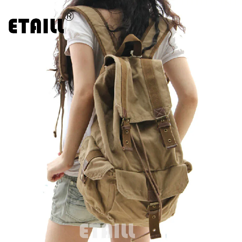 2016 Vintage Leather Military Canvas Men's Backpack Bagpack Rucksack School Bags Luxury Brand Logo Backpack Van Sac a Dos