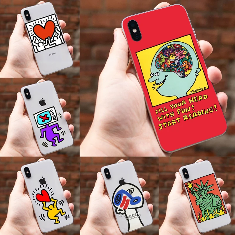 Keith Haring art On Sale Luxury Cool Phone Accessories Case for iPhone 8 7 6SPlus X SE XS XR XS Max Strange painting Case Cover