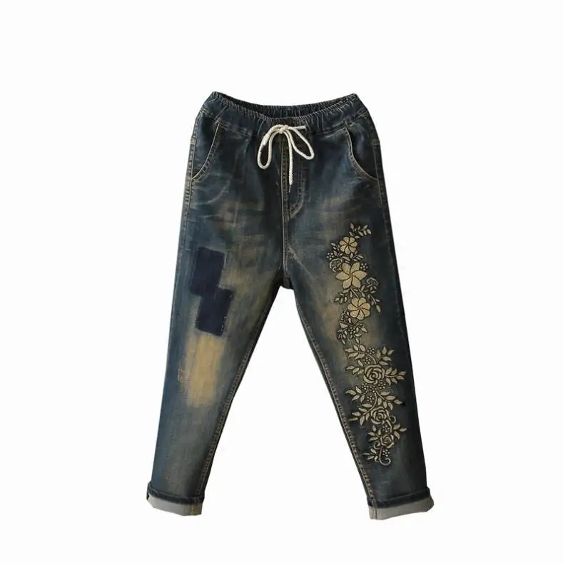 Wide Leg Loose Women Jeans Chinese Style Unique Denim