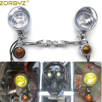 

ZORBYZ Motorcycle 39mm/41mm/49mm Chrome Driving Spot Fog light Bar With Turn Signal Light For Touring Chopper Custom
