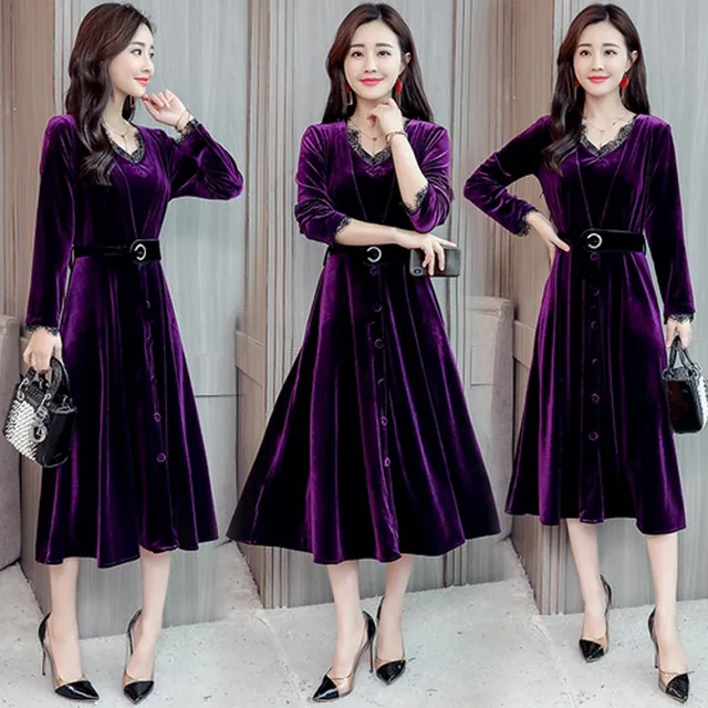 purple velvet dress long sleeve