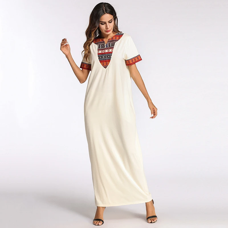 

Casual Maxi Dress Print Full Abaya Shirt Sleeve Loose Long Robe Gowns Vestido Muslim Kimono Middle East Dubai Islamic Clothing