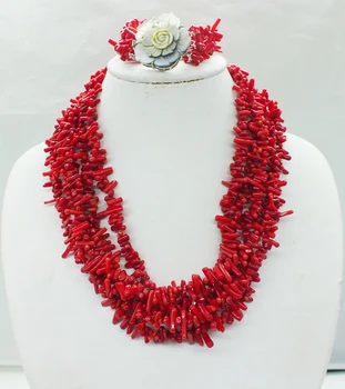 

Classic 5 strands of red coral necklace.Hand catenary