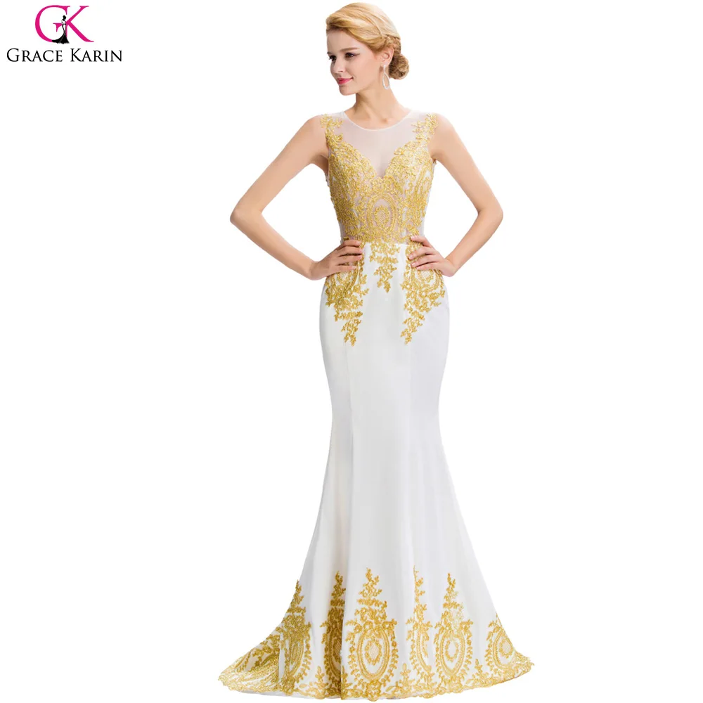 white and gold elegant dress