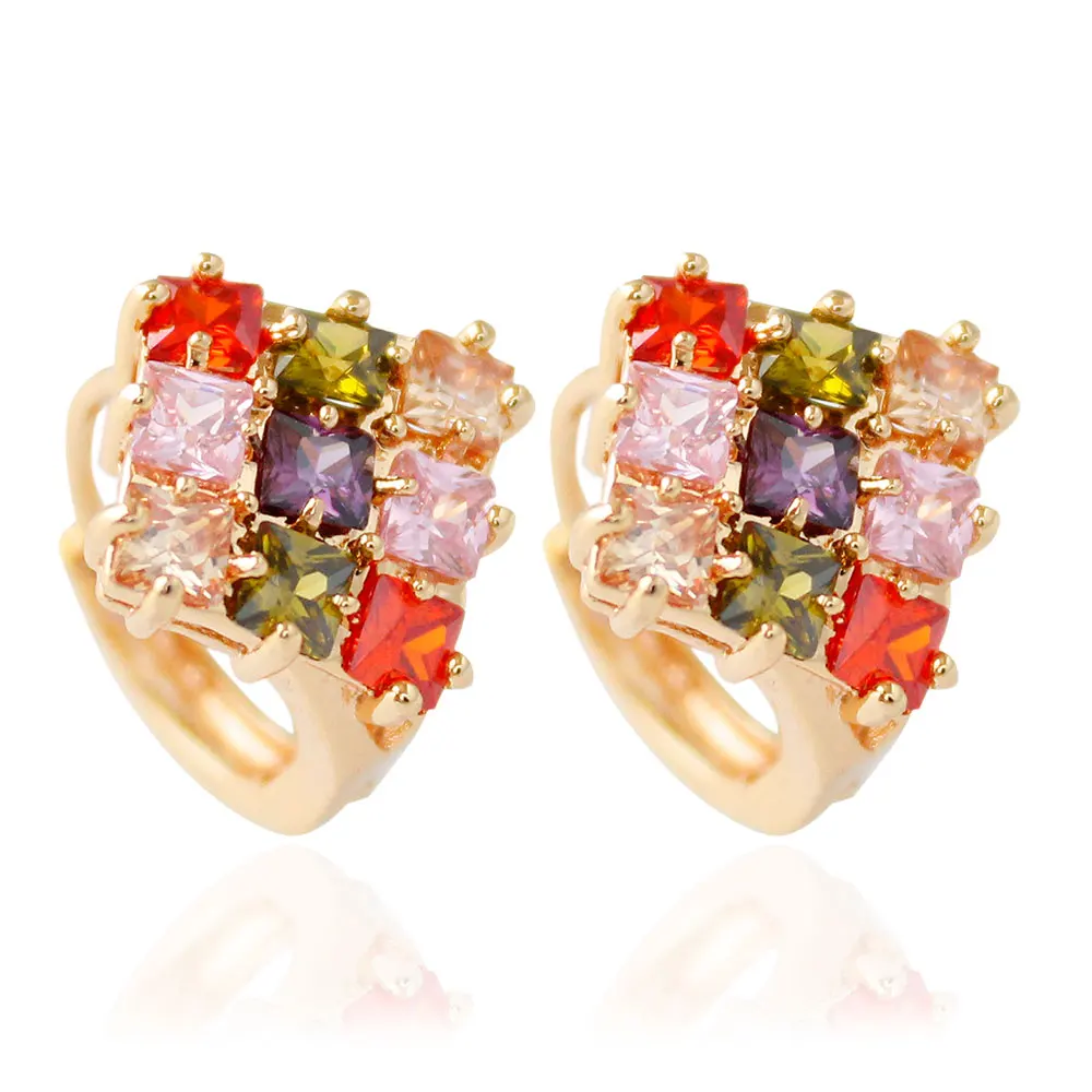 

F&U Luxury Different Colors Crystal Stud Earrings Cheap Wholesale Square Shaped Crystal Earrings Stud