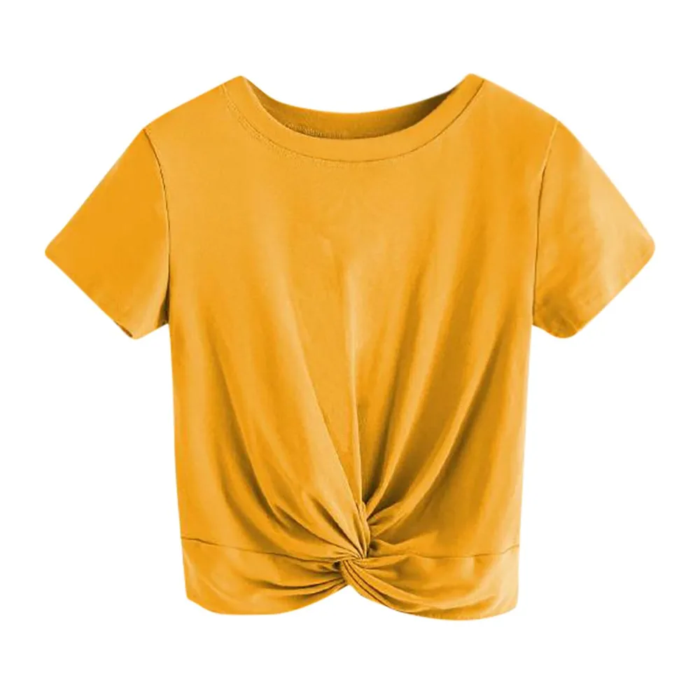 إمرأة T قميص عارضة الصلبة يا الرقبة قصيرة الأكمام تويست الجبهة المحاصيل المحملة قمم Camisetas موهير 35 إمرأة T قميص عارضة الصلبة يا الرقبة قصيرة الأكمام تويست الجبهة المحاصيل المحملة قمم Camisetas موهير 35
