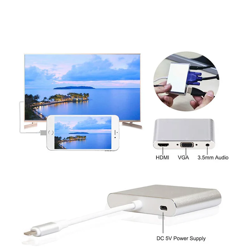 Suntaiho для iPhone конвертер к HDMI VGA 3 5 мм Jack аудио кабель переходник телевизора iPad серии