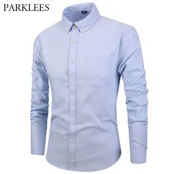 Повседневное Оксфорд хлопковая рубашка Для мужчин высокое качество светло-голубой Для мужчин s Кнопка Вниз Мужская классическая рубашка с