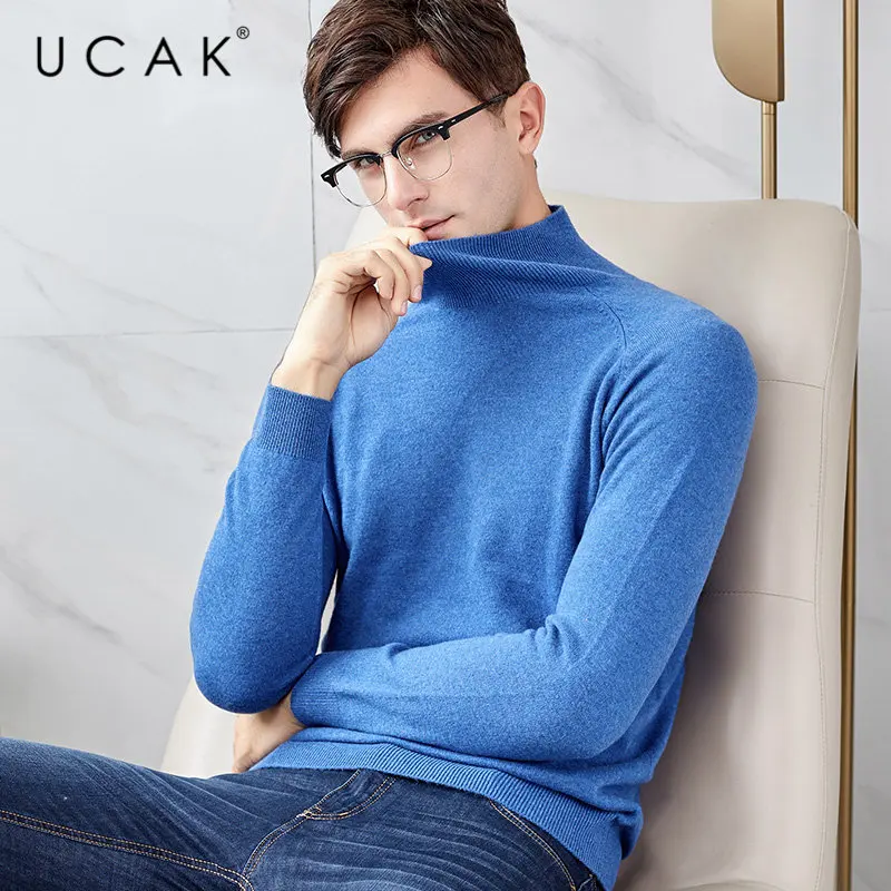 ^Cheap UCAK Brand Sweater Men Autumn Winter Soft Cashmere Sweaters Thick Warm Turtleneck Pull Homme Pure Merino Wool Pullover Men U3012