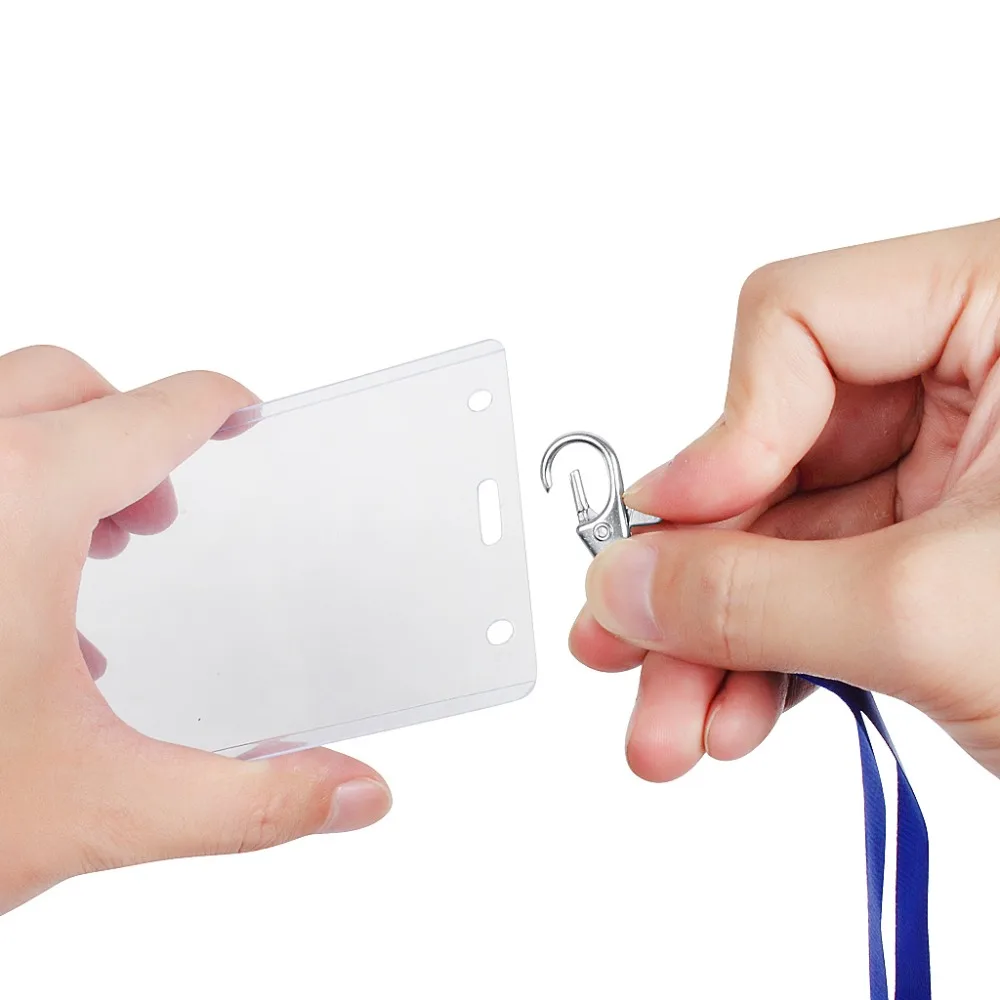 6 Packs of ID Card Holder With Blue Metal Clip Neck Lanyard 4.723.15inch Transparent Badge Card Holder For Office Exhibition Staff Group Members (8)