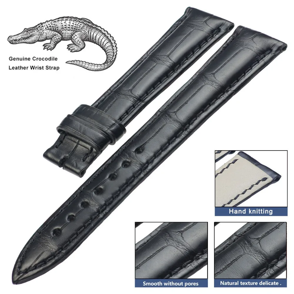 100 Genuine Crocodile Leather Watch Band Black Alligator Strap 14mm