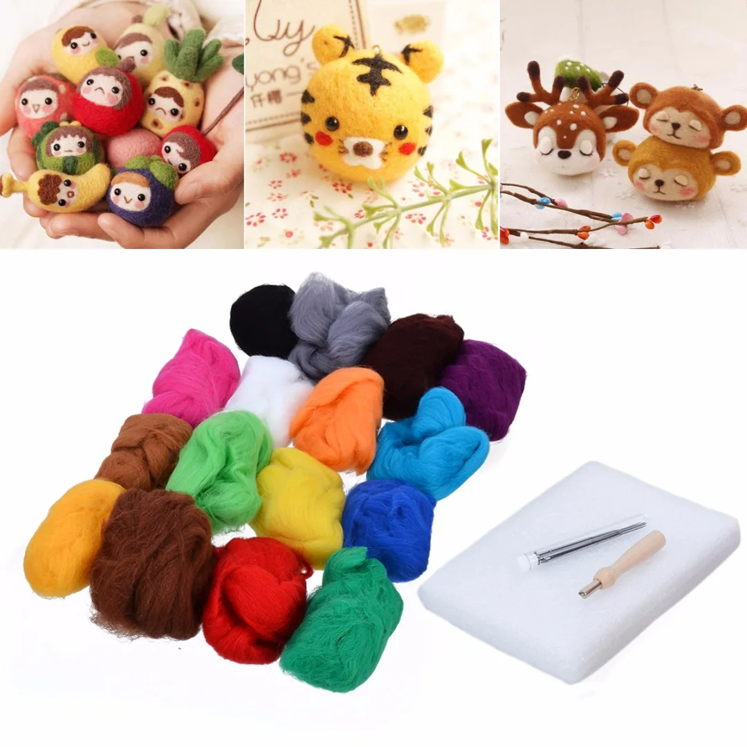 20 Colors 100g Wool + Needles Felt Tool Needle Felting Mat Starter Kit Durable DIY Art Handwork Craft Set