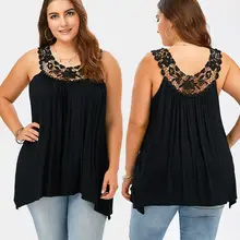 New Fashion 2017 Women Ladies Sleeveless Lace Tops T-shirts Summer Casual Solid Black Loose T-shirts Plus Size