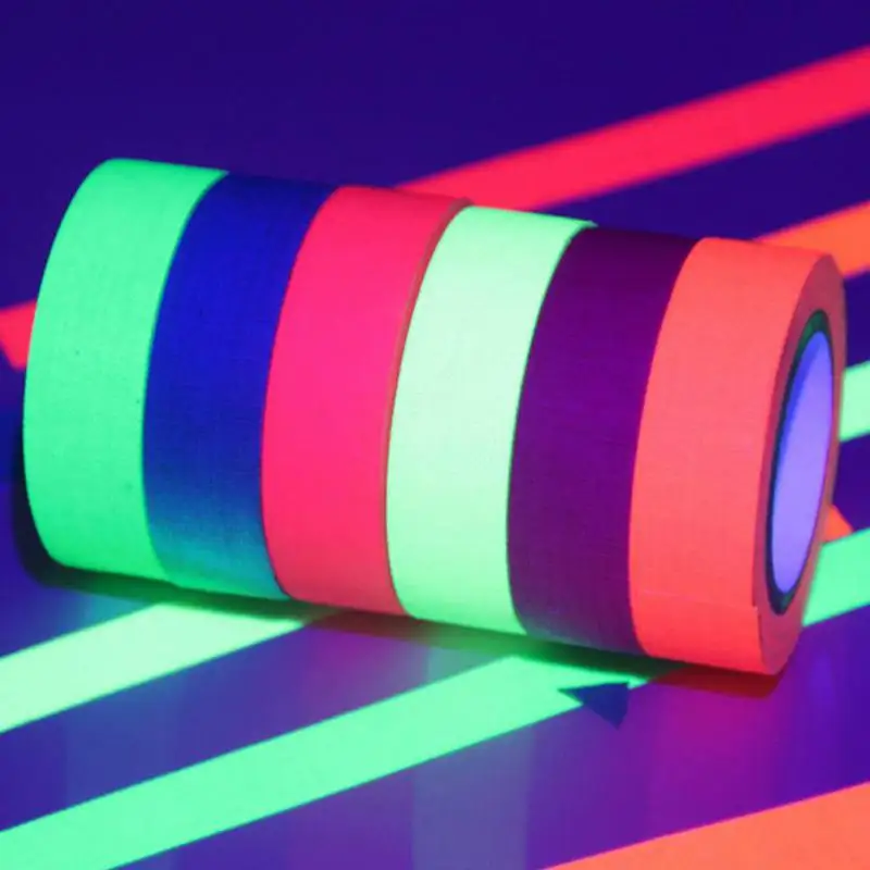 

6pcs/Set Fluorescent Tape UV Self Adhesive Glow In The Dark Tape Neon Gaffer Wall Sticker Tape Safety Warning For Home Decor