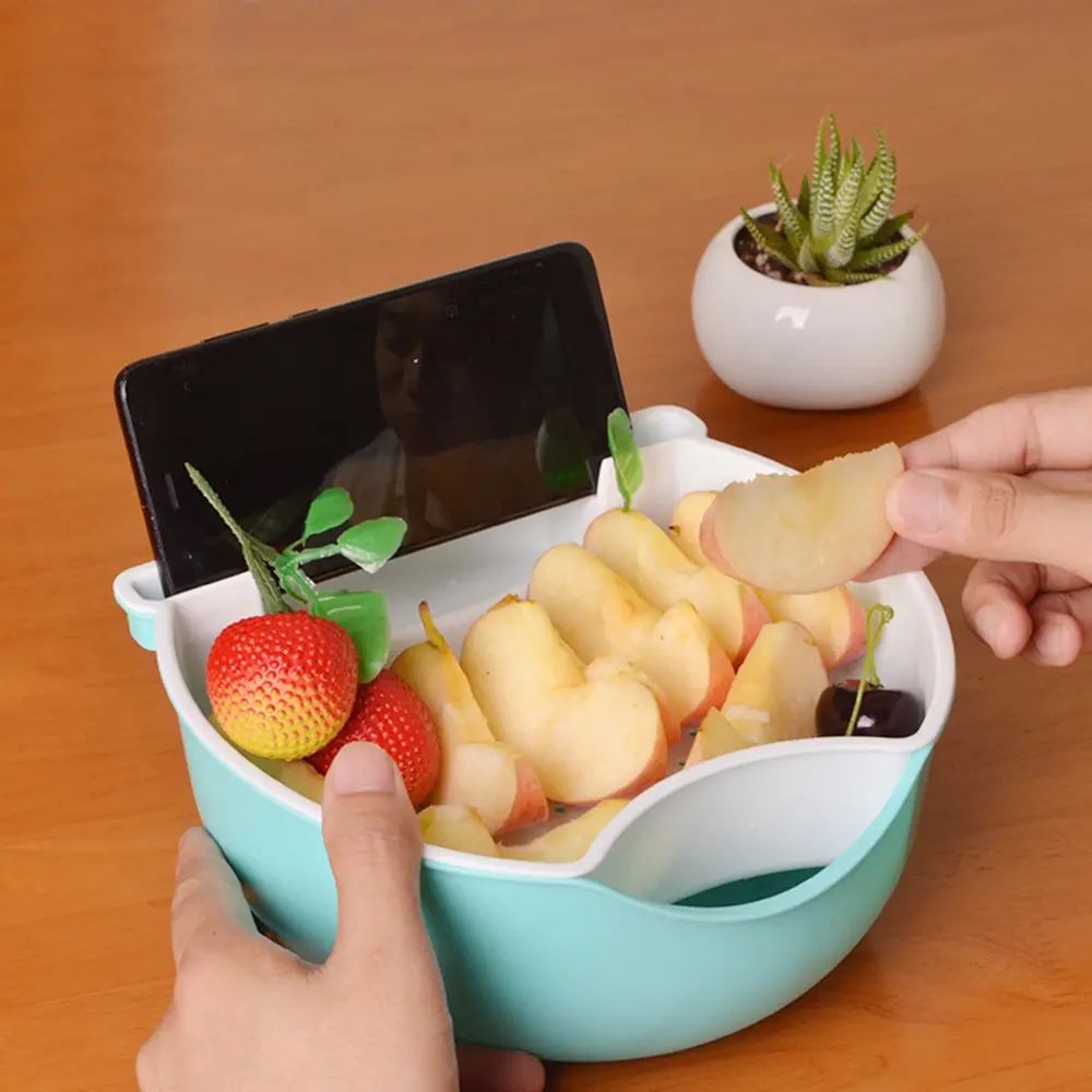 

Multifunction Fruit Tray Small Double Layer Fruit Dish Snack Plates Storage Box With Trash Can Phone Holder Stents