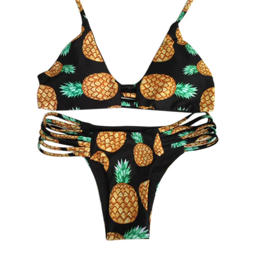 

Women swimsuit Set Pineapple Backless Bikini Brazilian Swimwear Bikini with Summer Split Push-ups on both sides #YL