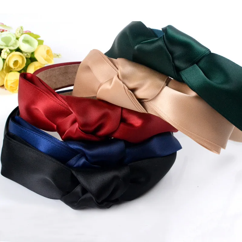 Top Knot Turban Headband  Style Solid Elastic Hairband Hair Accessories No Slip Stay on Knotted Head band Women