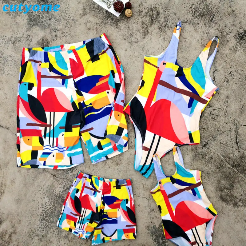 Mother Daughter Father Son Swimwear Family Summer Bathing Women Girl Bikini Men Boy Shorts Matching Swimsuits Clothes Parent (39)