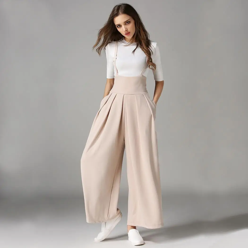 Wide Leg Pleated Cross Back Cropped Trousers Jumpsuit in Jumpsuits & Rompers