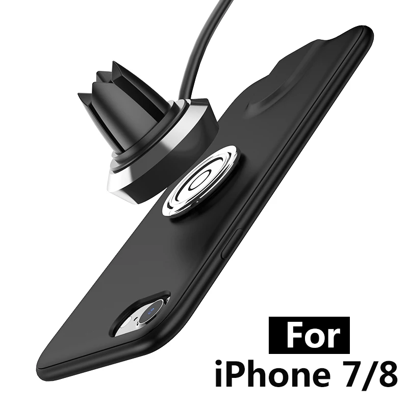 Baseus Qi Беспроводное зарядное устройство чехол для iPhone 8 7 Plus кольцо на палец крышка вентиляционное отверстие крепление Магнитный Автомобильный держатель Подставка для iPhone 8 7 - Цвет: For iPhone 8 7 Black