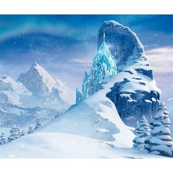 

Vinyl Snow Mountains Frozen Palace Photography Backdrop Blue Winter Wonderland background for photo studio