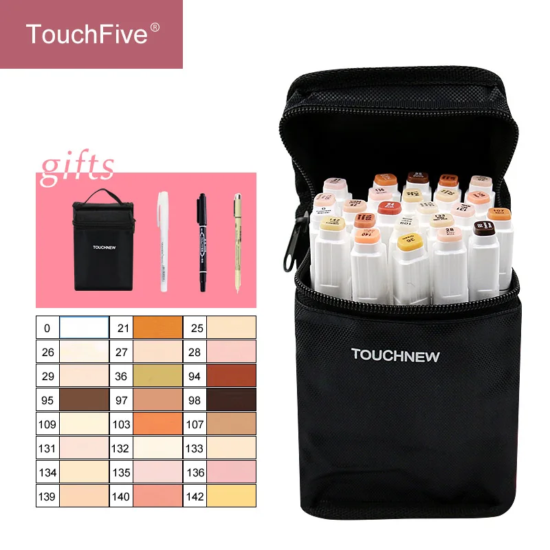 TouchNEW, 12/24 цветов, набор маркеров для тона кожи, двойная головка, чернила на спиртовой основе, эскизные маркеры, ручка для рисования, анимационные товары для рукоделия - Цвет: Touchfive-24white