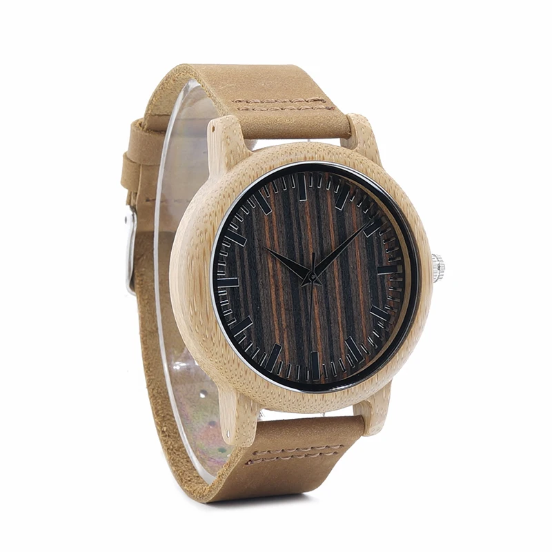 BOBO BIRD WH08 Bamboo Watch Wooden Dial Face with Scale Men Quartz Watches Leather Straps relojes mujer marca de lujo 2017