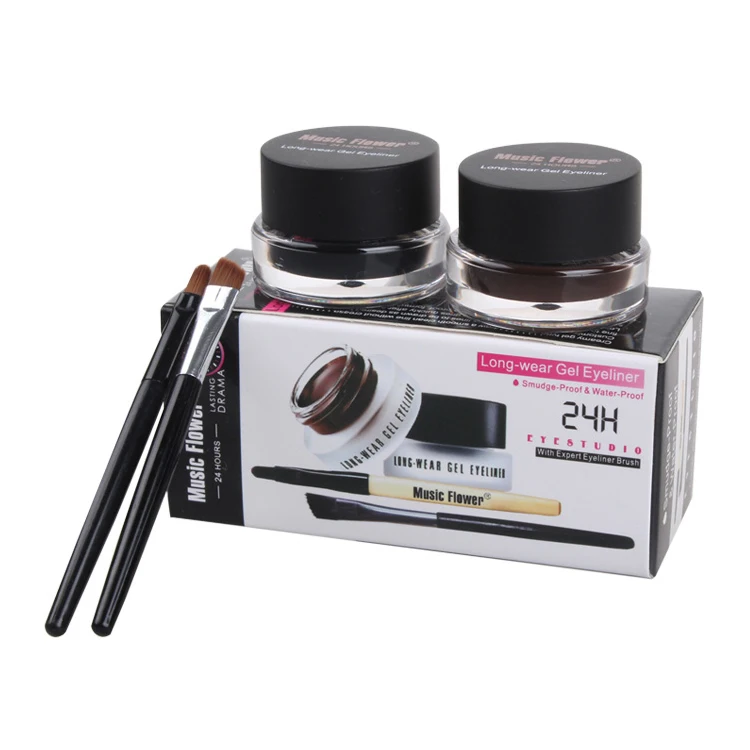 

2pcs\lot Top Quality Brand Cosmetics 2 in 1 Black And Brown Waterproof Eyeliner Gel With Brush Makeup Eye Liner Beauty Tool