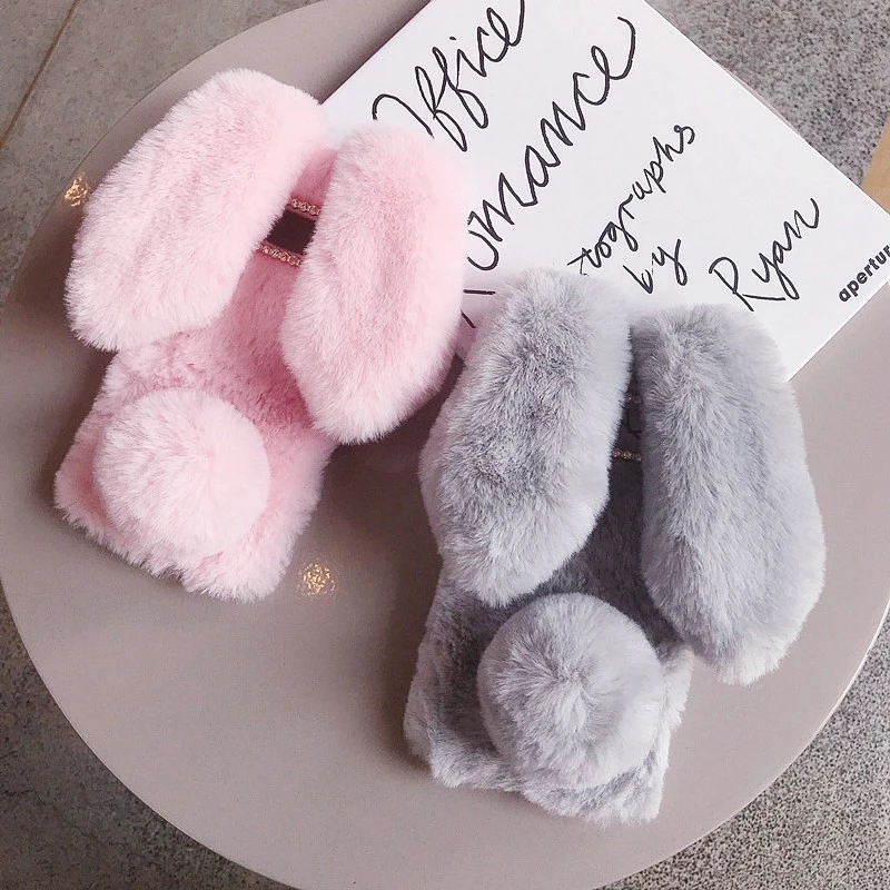 

Rabbit sFor Coque Samsung Galaxy S10 Case Diamond Bunny Plush Hairy Back Cover For Funda Samsung Galaxy S10 S 10 / S10 Plus Case