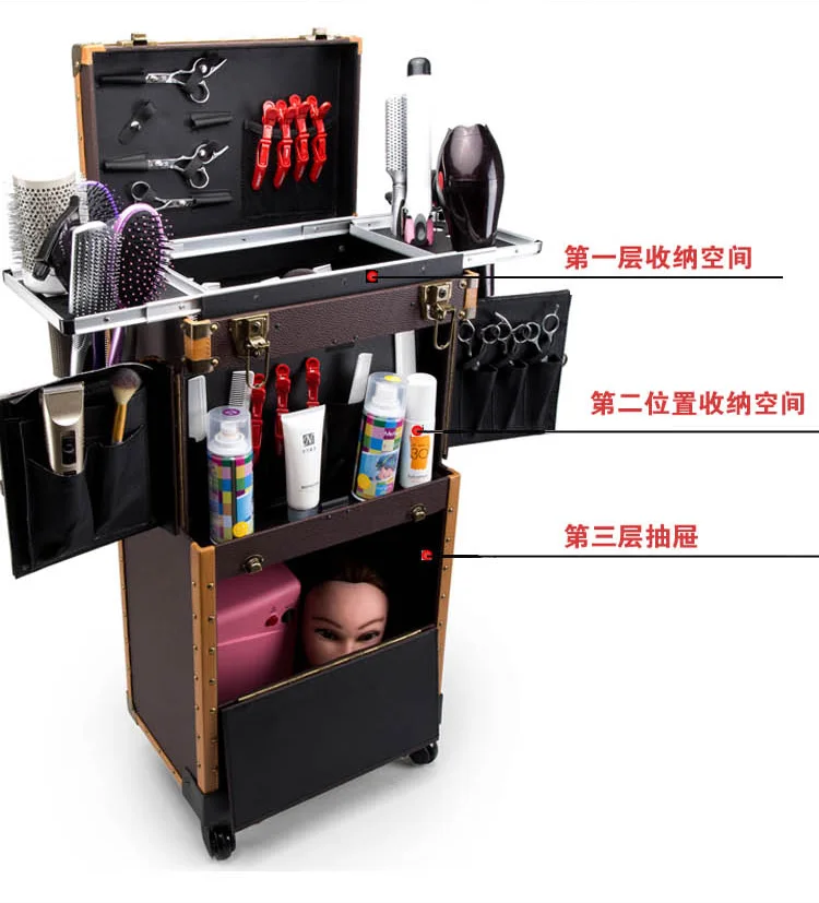  New Women Trolley Cosmetic caseNails Makeup ToolboxDetachable Foldable Beauty Box on wheel Travel b