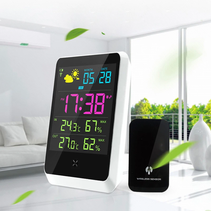

Indoor/Outdoor with Temperature/Humidity/Forecast Wireless Digital Alarm Clock LCD Screen Weather Station Table Clock
